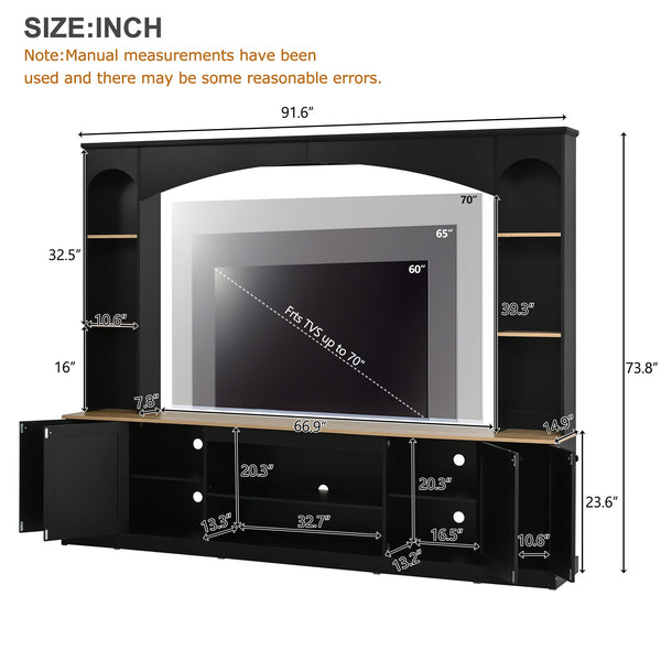 Arched Entertainment Center TV Stand with Bookshelf – Fits TVs up to 70"