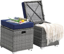 Outdoor Storage Ottoman Set of 2 – PE Rattan Wicker with Cushion