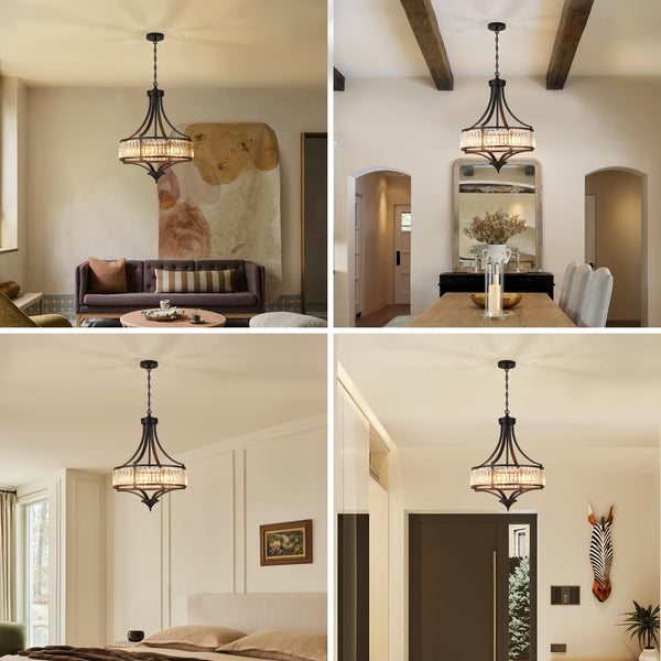 20-Inch Crystal Chandelier 5-Light Adjustable Ceiling Pendant