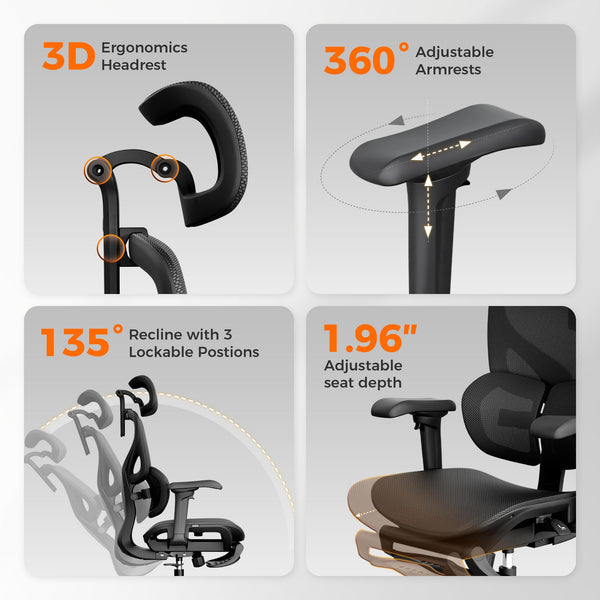 Ergonomic Mesh Office Chair with Lumbar Support & Footrest