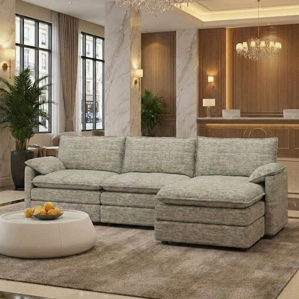 Modular Sectional Sofa with Ottoman – L-Shaped Cloud Couch, Deep Seat, Chenille Fabric