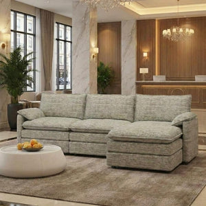 Modular Sectional Sofa with Ottoman – L-Shaped Cloud Couch, Deep Seat, Chenille Fabric