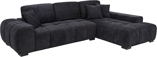 Upholstered Sectional Sofa with Chaise – Grid Tufting & Reversible Cushions