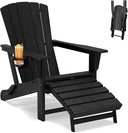 Folding Adirondack Chair with Retractable Ottoman & Cup Holder — HDPE All-Weather Outdoor Lounge Chair