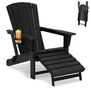Folding Adirondack Chair with Retractable Ottoman & Cup Holder