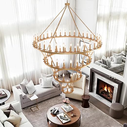 Wagon Wheel Chandelier 60-Inch Multi-Tier Metal Ceiling Light