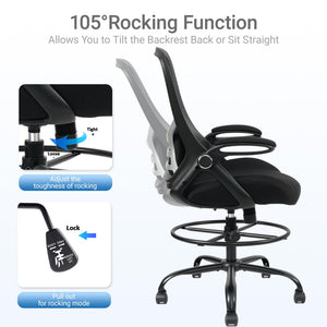 Tall Drafting Chair with Flip-Up Armrests & Adjustable Footrest