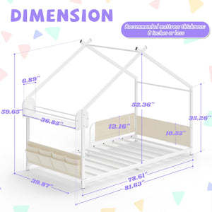 Kids House Bed Frame Twin Size with Storage Rack and Caddy
