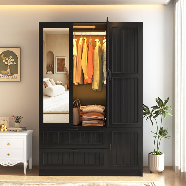 3-Door Wardrobe Armoire with Mirrors & LED Lights