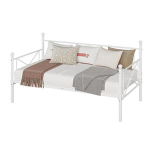 VECELO Daybed Twin Size, Day Bed Frame with Headboard, Heavy-Duty Metal Slats Support Platform for Living Room, Guest Room, Easy Assembly, White