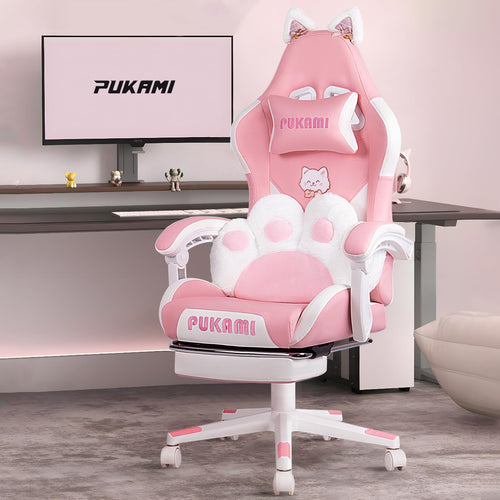 Kawaii Cat Gaming Chair with Footrest & Recliner