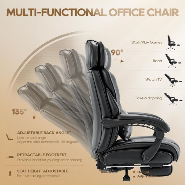 High-Back Ergonomic Office Chair with Footrest & Lumbar Support
