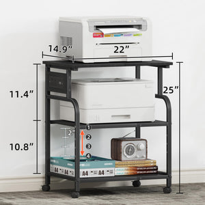 3-Tier Printer Stand with Power Outlet & Rolling Wheels