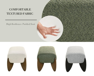 Bouclé Upholstered Bench with Scalloped Wooden Legs – 50 Inch