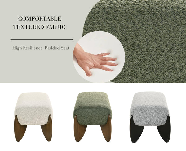 Bouclé Upholstered Bench with Scalloped Wooden Legs – 50 Inch
