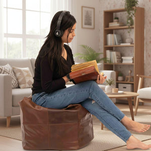 Square Leather Moroccan Pouf – Unstuffed Ottoman Footstool