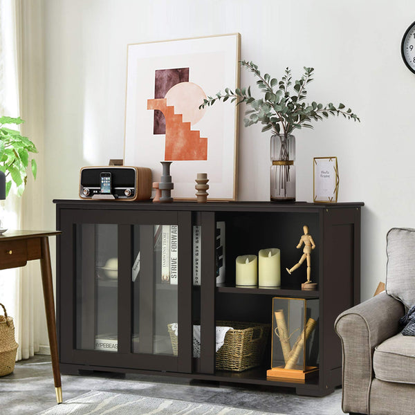 Coffee Sideboard with Sliding Glass Doors