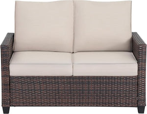 Outdoor Rattan Loveseat with Water-Resistant Cushions