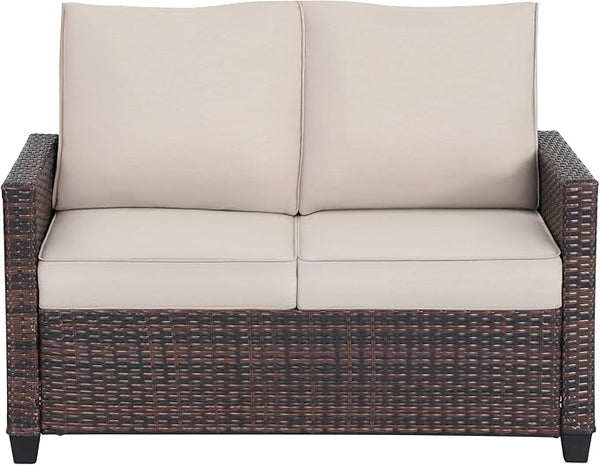 Outdoor Rattan Loveseat with Water-Resistant Cushions