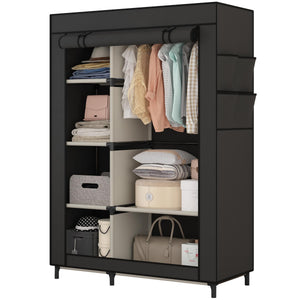 Portable Wardrobe Closet with 6 Shelves & Hanging Rod
