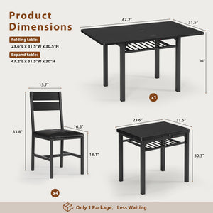 Extendable Dining Table Set for 4 with Upholstered Chairs & Storage Rack