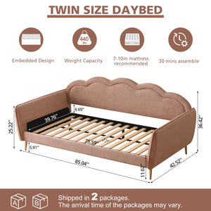 Twin Size Cloud-Shaped Upholstered Daybed with Linen Fabric & Metal Legs
