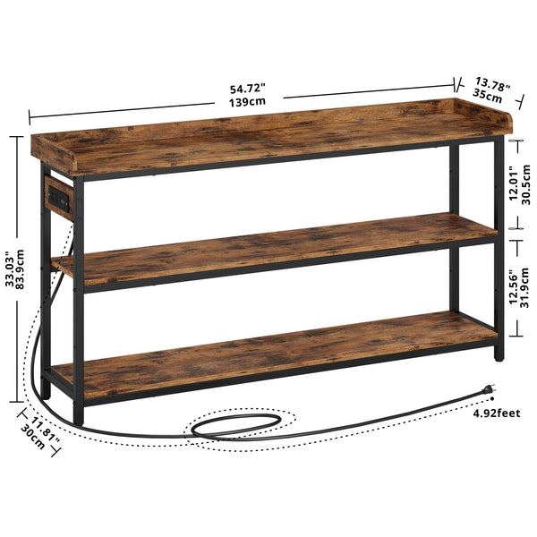 Console Table with Power Outlet – Height Adjustable Entryway Sofa Table