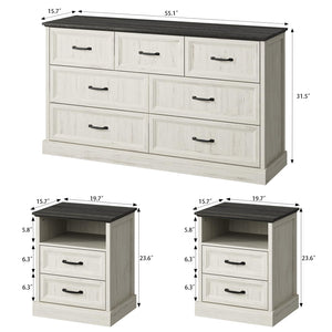 3-Piece Bedroom Set – 7-Drawer Dresser & 2 Nightstands