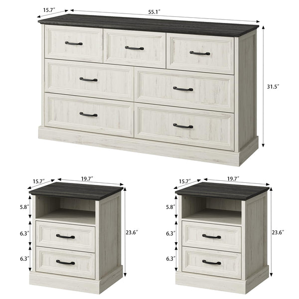 3-Piece Bedroom Set – 7-Drawer Dresser & 2 Nightstands