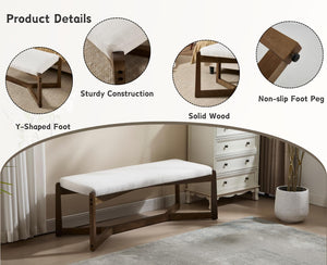 49-Inch Upholstered Entryway Bench with Solid Wood Frame
