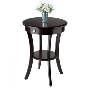 Round Wood Accent Table with Drawer and Shelf