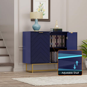 Herringbone Sideboard Buffet Cabinet with Storage – Navy Blue