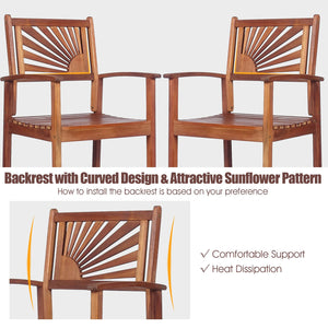 Outdoor Acacia Wood Bar Stools with Sunflower Backrest & Armrests