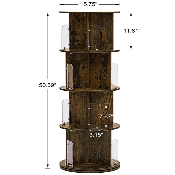 4-Tier Revolving Bookshelf Tower with Acrylic Window Partitions