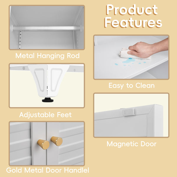 Metal Wardrobe Closet with Doors & Adjustable Shelves
