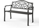 Cast Iron Outdoor Garden Bench with Backrest and Armrests