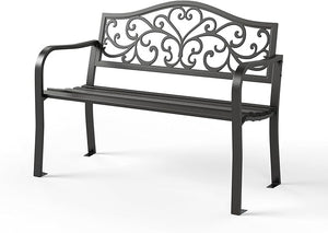 Cast Iron Outdoor Garden Bench with Backrest and Armrests