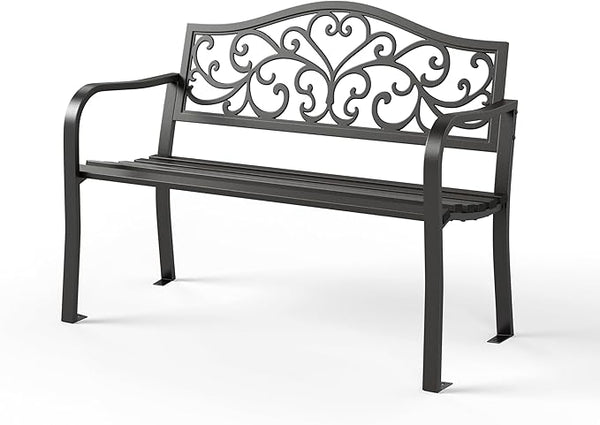 Cast Iron Outdoor Garden Bench with Backrest and Armrests