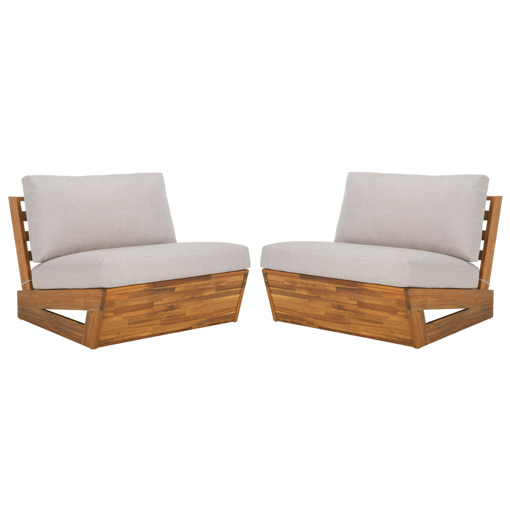 Acacia Wood Outdoor Lounge Chair Set of 2 with Cushions