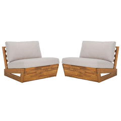 Acacia Wood Outdoor Lounge Chair Set of 2 with Cushions