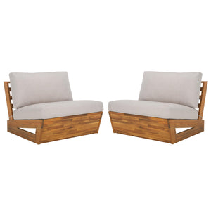 Acacia Wood Outdoor Lounge Chair Set of 2 with Cushions