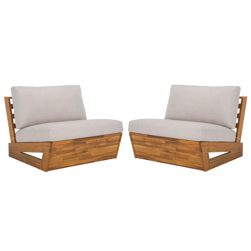 Acacia Wood Outdoor Lounge Chair Set of 2 with Cushions