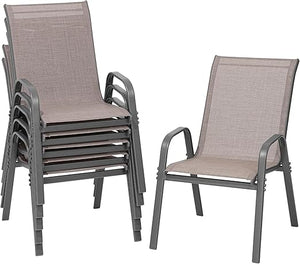 Stackable Patio Dining Chairs Set with Wide Seat & Metal Frame