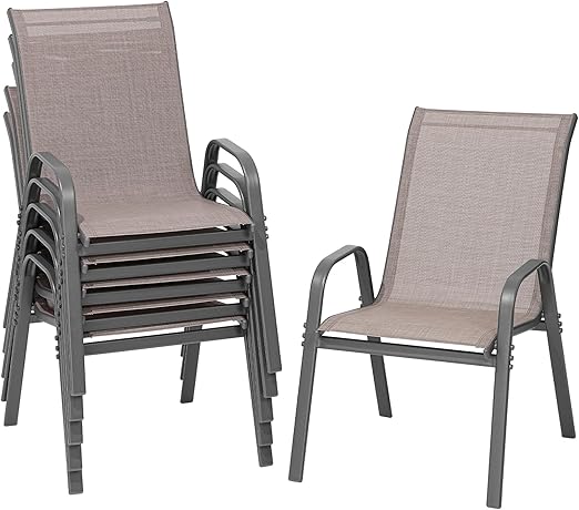 Stackable Patio Dining Chairs Set with Wide Seat & Metal Frame