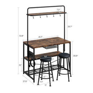 Kitchen Island with Power Outlet & 2 Bar Stools