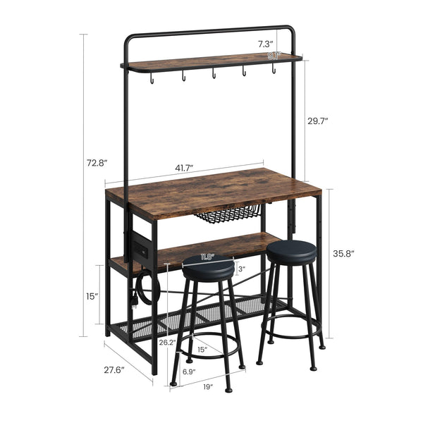 Kitchen Island with Power Outlet & 2 Bar Stools