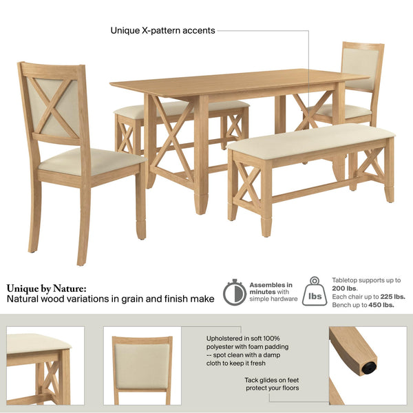 70-Inch Farmhouse Dining Table Set with Chairs and Benches