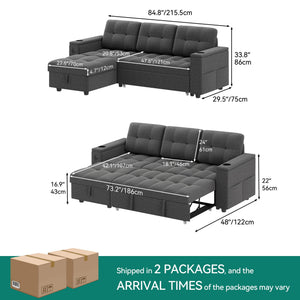 L-Shaped Sleeper Sofa Bed with Storage & USB Charging – Grey