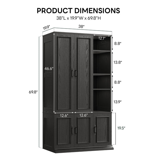 70" 5-Door Wooden Wardrobe with Shelves & Hanging Rod