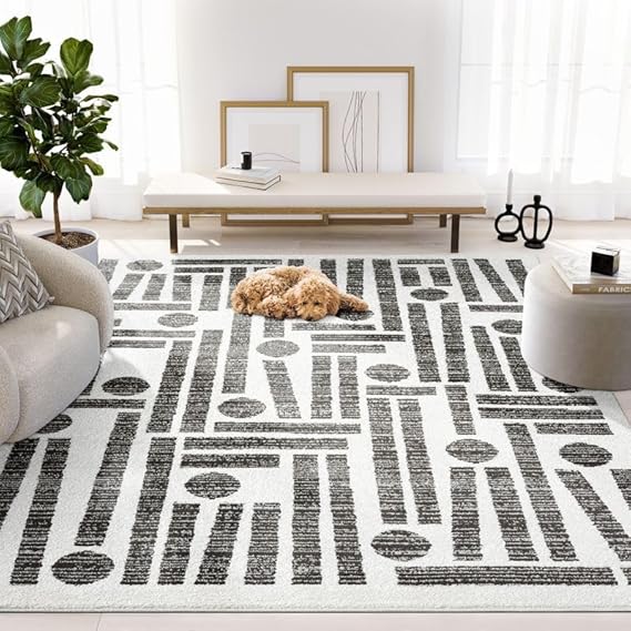 Cream & Grey Geometric Area Rug